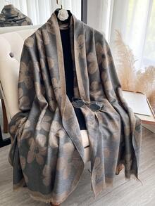 1 pezzo Elegante sciarpa in jacquard floreale con fili d'oro, scialle versatile da donna per ambienti climatizzati, indumento esterno per primavera/autunno, adatto per abbinamenti quotidiani e uso all'aperto con abiti - Multicolore - Visualizzare 10