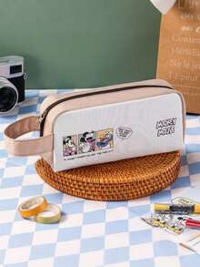 美式复古铅笔袋高颜值大容量简约休闲初中高中学生手提文具袋时尚精致百搭户外化妆手提包