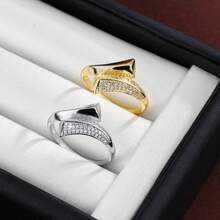 1枚时尚几何三角形交叉设计立方氧化锆女士戒指，休闲礼物 - 彩色 - 查看 8