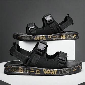 Men's Summer Sandals, New Wear-Resistant Anti-Slip Soft Bottom Beach Shoes, Fashion Casual Detachable Dual-Use Slippers, Random Pattern On Sole And Side