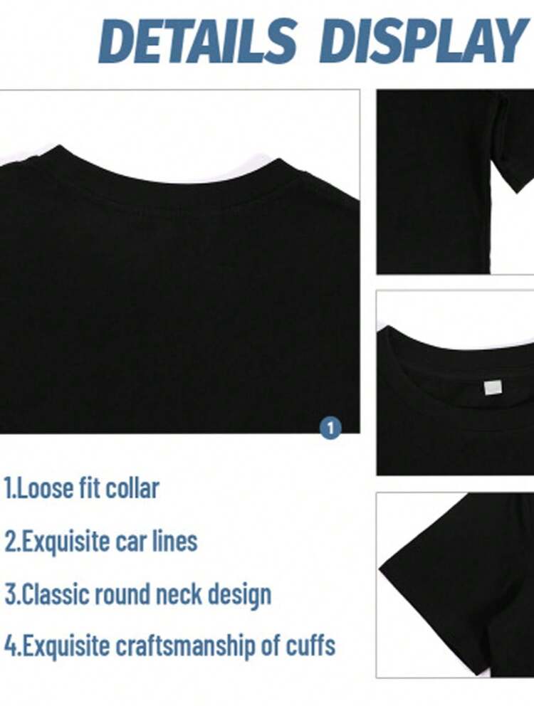 1pc Men'S Cotton T-Shirt With Garage Print - 180g Knit Fabric, Slight Stretch, Crew Neck, Regular Fit, All-Season, Mature Style, Short Sleeve, Black - Perfect For Garage Workers & Car Enthusiasts, S-XXXL - 黑色 - 查看 4