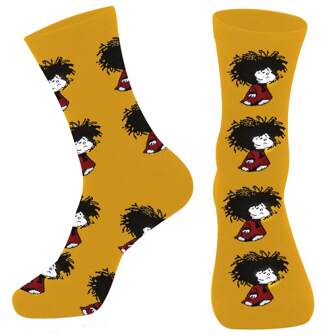 1 双高品质经典 Mafalda 图案女士袜子，肖像设计休闲卡通女士袜子，适合所有季节