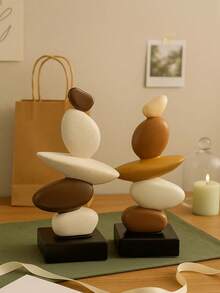 Zen Balanced Stone Sculpture - Minimalist Desktop Decor, Suitable For Dorm, Study, Bedroom | Back To School Gift, Boho Room Decor, Autumn Holiday Ornament - Multicolor - View 5