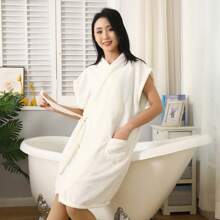 1pc Sleeveless Bathrobe, Ultra-Soft Microfiber Women Bathrobe, Highly Absorbent, Color-Fast, Lint-Free, Suitable For Home, Hotel, Beauty Spa, All Seasons