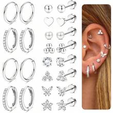 Milacolato Hypoallergenic Gold Stud Hoop Earrings For Women Men Surgical Stainless Steel Flat Back Earrings Small 14K Gold Huggie Hoops Cartilage Earring Set For Multiple Piercing Jewelry Gifts For Women - 彩色 - 查看 18