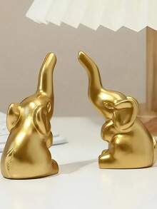 2pcs Gold Decorative Figurines, Gold Couple Reindeer, Angel, Small Gold Elephant, Suitable For Living Room, Wine Cabinet, Hotel, Restaurant Table Decor, Also Can Be Valentine's Day Gift