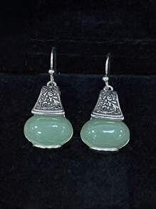 1 pieza Pendientes retro de estilo chino nuevo con carpa y jade similar, pendientes de lujo exóticos adecuados para fiestas de mujeres y regalos de vacaciones