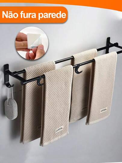 Suporte Toalheiro Porta Toalhas Adesivo Duplo Para Banheiro Suporta Até 5KG Não Fura Parede