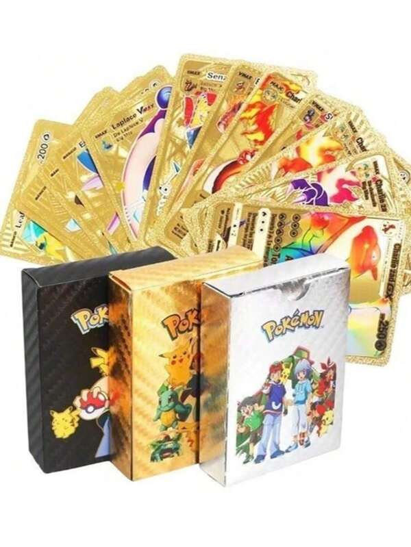 pokemon 55 قطعة/مجموعة بطاقات بوكيمون مطلية بالذهب، بطاقات تبادل كائنات سحرية من البي في سي، لعبة ألواح، لعبة بطاقات ممتعة، تغليف عشوائي