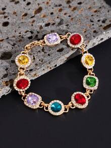 Pulsera de cadena de cristal multicolor elegante y minimalista vintage, joyería casual y encantadora de moda para hombres, accesorio de fiesta para todos los días - Pulsera geométrica de diamantes de imitación - Ver 20