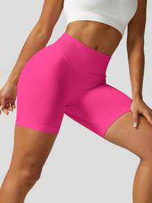 NcmRyu 1pc Solid Color Seamless Stretchy Shapewear Shorts Quick Dry Breathable Tight Shorts For Running Workout And Training Spring Summer Conjunto Deportivo Mujer - Màu Hồng Tươi - Xem 3