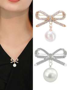 2枚仿珍珠防走光胸针 - 领结胸针 - 镶钻胸花光滑针扣，服装配饰 - 彩色 - 查看 8