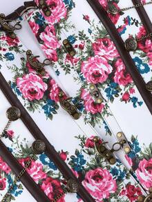 Steampunk Corset With Ditsy Floral & Chain Decor, Gothic Style Underbust Corset Bodice For Women, Outerwear For Stage Performance, Masquerade, Halloween'