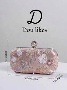 Elegant Sequin Embroidered Pink Evening Clutch Bag High-End Engagement Party Handbag For Cheongsam Dress With Metal Chain Graceful Lady Banquet Bag Suitable For Party Wedding Prom Formal Dinner/Banquet Perfect Match For Women's Graduation Prom Dress Prom Accessories Sequin Dress Shiny Dress Graceful Dress. Flowers