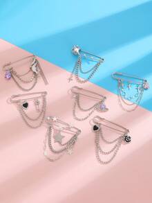 1pc Star, Four-Pointed Star, Heart Crystal, Flower, Cross, Butterfly Element Vintage Style Brooch Pin, Suitable For Daily, Party, Festival Decoration And Wear - Multicolor - View 7