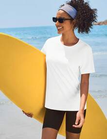 KEFITEVD Women's Short Sleeve T-Shirts UPF 50+ Sun Protection Quick Dry Athletic Running Workout Rash Guard Tops - White - View 4