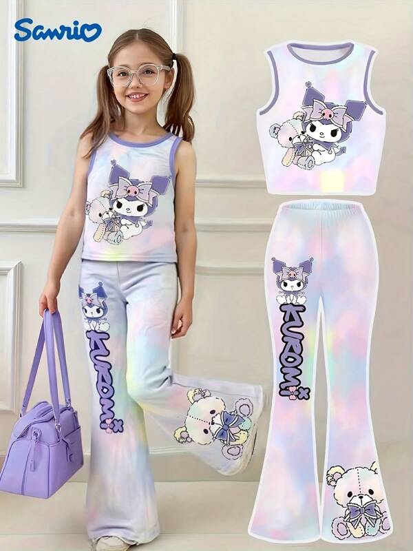 Sanrio 2pcs Sanrio Ku'luo'm Girls Short Set: Round Neck T-Shirt + Slim Flare Pants