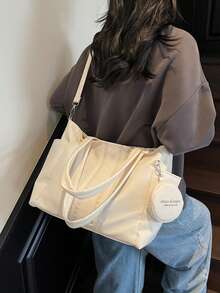 Túi vải tote, Túi đeo chéo dung tích lớn, Phong cách đại học, Harajuku Nhật Bản, Túi đeo vai cho học sinh - trắng - Xem 5
