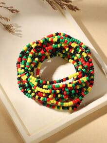 18 قطعة مجموعة أساور جامايكية أفريقية بوهيمية متعددة الألوان من الخرز، أساور متعددة الطبقات على الطراز الجامايكي قابلة للتكديس