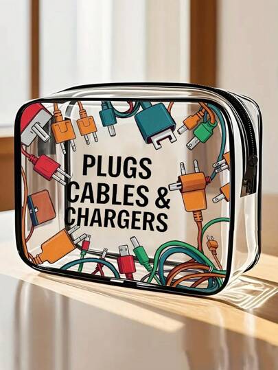 New Arrival! All-In-One Charger Travel Organizer - Transparent Toiletry Bag, Travel Essential, Portable Zipper Travel Makeup Bag, Beach Clear PVC Toiletry Bag, Waterproof Storage Pouch, Transparent Organizer Bag, Cable And USB Organizer Bag, Airport Approved PVC Cosmetic Bag For Chargers, Cables And Power Banks