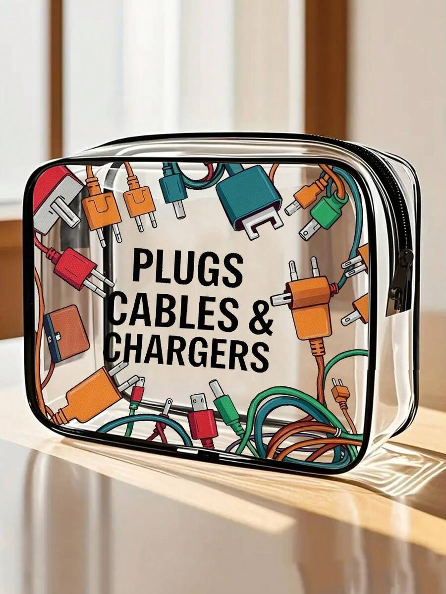 新品上市！多功能充电器旅行收纳包 - 透明洗漱包，旅行必备，便携式拉链旅行化妆包，沙滩透明PVC洗漱包，防水收纳袋，透明整理包，线缆USB收纳包，机场安检PVC化妆包，可收纳充电器、数据线和移动电源