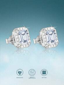 rainonme 0.5CT*2 Post Princess Cut Moissanite Stud Earrings For Women Blingbling Elegant Party S925 Earrings All Seasons Fashionable Classic Wedding Jewelry, High-Quality Women's Jewelry, Ideal Choice For Daily Wear And Vacation, Engagement Wedding Anniversary Birthday Christmas Gifts Special Occasions Day Gift, Sparkling Gorgeous Jewelry, Graduation Seasons Gifts, 2025 Summer Beach Vacation Style Jewelry - 0.5ct*2 - View 4