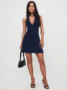Elegant Fashion Deep V-Neck Sleeveless Mini Dress, New Summer Model - Blue - View 8