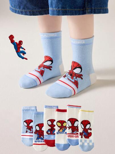 Marvel 6 Paar Süße Kinder Superhelden Serie Socken, Jungen Kniestrümpfe, Koreanische Cartoon Herbst/Winter Mädchen Socken, Kinder Fans Superhelden Charakter Socken