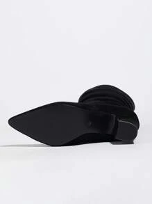 Women's Fashionable Hot-Selling Pointed Toe Pleated High Heel Suede & Leather Knee-High Slip-On-On Black Boots, Autumn/Winter - Black - View 8