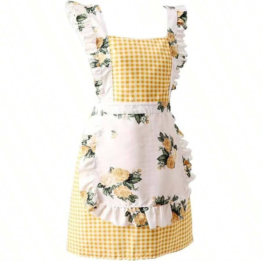 FWQGQEG Vintage Ladies Aprons, Pinafore Apron Dress For Women Girls, Cute Floral Slim Aprons Chef Aprons, Gift For Women