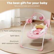 Baby Swings Baby Girl Swing For Newborn, Portable Infant Swing For Newborns 0-6 Months,Lightweight For Babies Up To 20 Lbs,Adaptable Speed,Timing,Foldable & Travel-Friendly Baby Chair - 粉色 - 查看 6