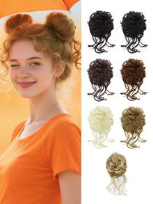 2 Peças Acessórios para Coque Bagunçado, Scrunchies Elásticos de Cabelo Encaracolado Sintético para Mulheres, Adequado para Penteados de Casamento Femininos - Multicolorido - Visão 3