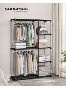 Freestanding Wardrobe, Foldable Closet, Coat Rack With Clothes Rails, Clothes Rack, Open Storage Wardrobe, Storage Organiser, Cloakroom, Bedroom, 43 X 124 X 182 Cm, Black - Black - View 1