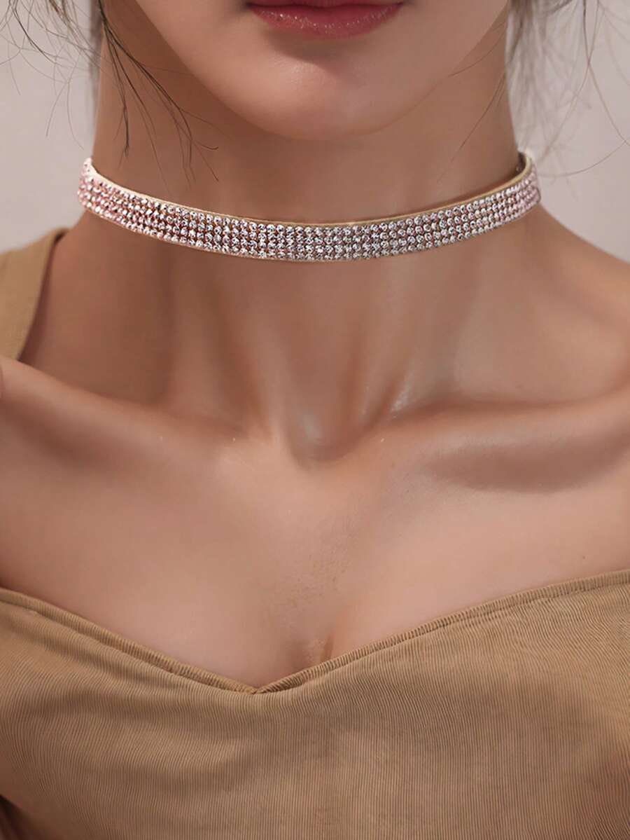 1 chiếc vòng cổ choker đính đá nhiều hàng kiểu dáng tối giản thời trang, phụ kiện thanh lịch phù hợp cho các buổi hẹn hò và tiệc tùng của phụ nữ. - Dây chuyền kim cương - Xem 1