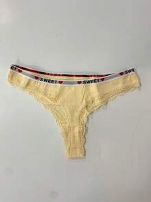 Tanga de mujer seductora de hilo slip mujer invisible Tanga mujer microfibra de encaje braguita brasileña sexy con caballo algodón tanga sexy mujer caliente cintura baja T back string Interior Lencería Elegante - Amarillo - Ver 2