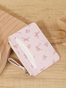 粉色蝴蝶结爱心图案拉链小钱包零钱包小钱包双折超薄女士钱包迷你薄、轻便、多层便携、身份证、信用卡简约、时尚、现代、商务、周年纪念、生日礼物、礼物、女孩、女士、女性、学校宿舍和返校用书包 - 粉色 - 查看 4