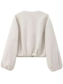 Women's Zip-Up Bomber Jacket, Short Pilot Jacket For Autumn/Winter, Black, Beige, Grey, Long Sleeve, Faux Suede Baseball Coat White Spring - White - View 2