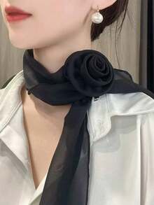 1pc Rose Flower Solid Color Chiffon Scarf, New Elegant Lightweight Sheer Scarf For Women, Versatile & Skin-Friendly - Multicolor - View 13