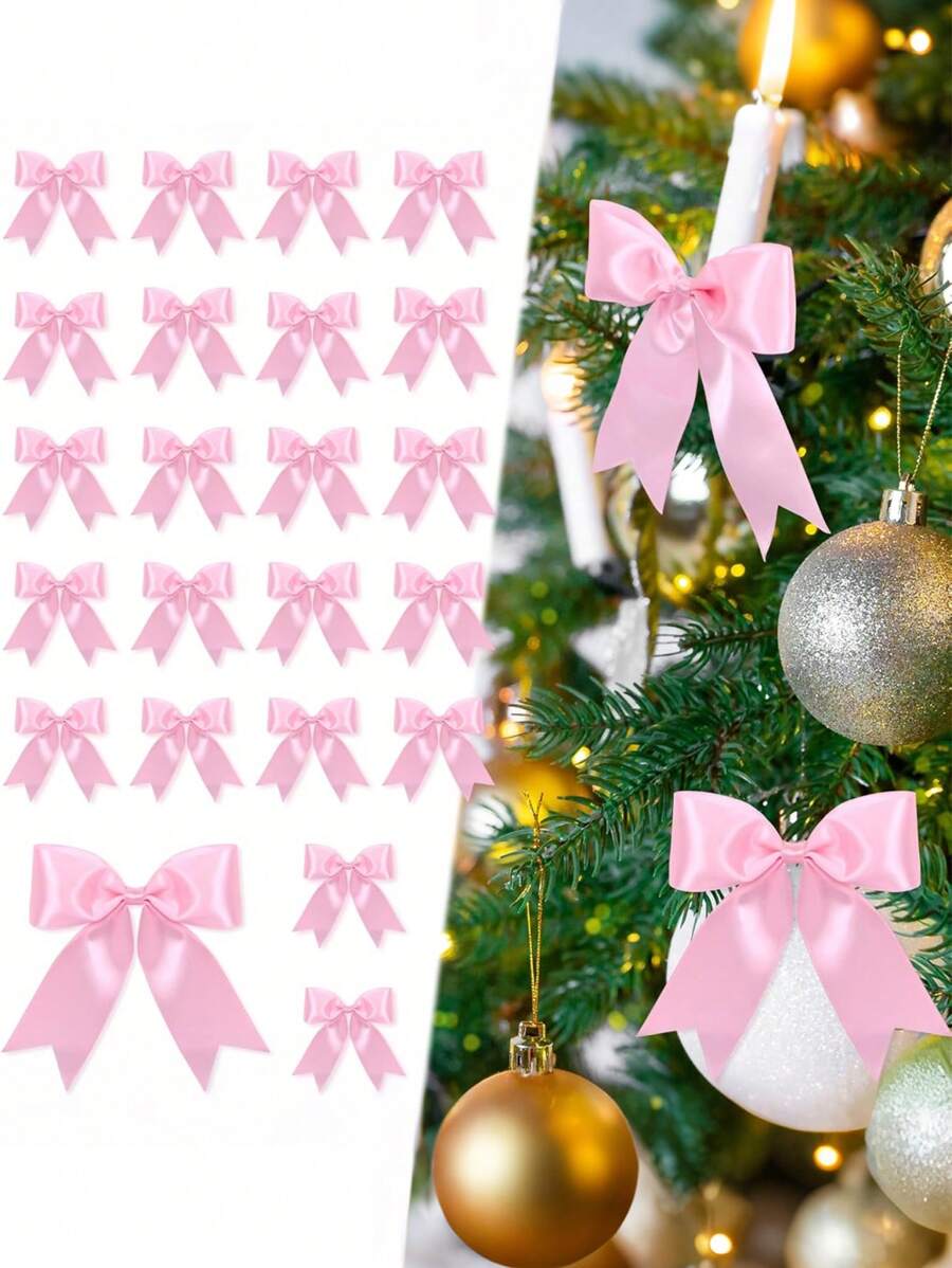10 piezas/5 piezas - Lazos de cinta de satén rosa para decoraciones de árbol de Navidad, adorno de lazo para corona de Navidad para embalaje de regalo, decoración del hogar, cerca, chimenea, boda y fiesta