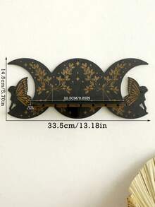 1 件黑色木质月相镂空烛台壁挂架，木制仙女和花朵设计收纳壁挂架，哥特式水晶和蜡烛家居装饰，精神卧室装饰 - 彩色 - 查看 3