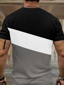 Men's Printed Crew Neck T-Shirt And Pants Set, All Season - Grey - View 3