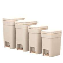 Basurero con pedal moderno con tapa, de gran capacidad, a prueba de olores, bolsa de basura sellada, apta para cocina, sala de estar, dormitorio - Papelera rectangular de plástico de moda, decoración dorada, solución para basurero de cocina | Basurero de moda | Estructura de plástico, basurero para sala de estar
