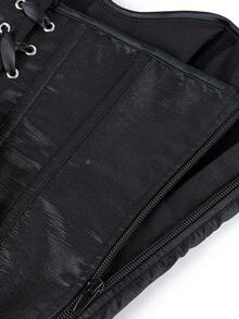 纯色紧身胸衣上衣，优雅的骨架紧身胸衣，无肩带塑身内衣，系带后背，修身紧身胸衣短款上衣，适合万圣节 - 黑色 - 查看 8