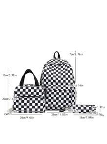 3件套返校背包套装，个性化时尚大容量背包+手提包+铅笔盒，多功能背包带笔记本电脑隔层，格子图案耐用尼龙书包，可调节肩带，防水，宽敞多口袋，轻便易携，拉链设计，适合女性、青少年和男性，也适合户外旅行、中学、高中和大学使用。 - 黑色 - 查看 10