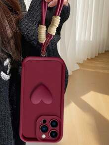 1 ốp lưng điện thoại màu đỏ trơn tối giản với họa tiết trái tim 3D và dây đeo cùng màu, tương thích với iPhone 17 Pro Max & 13, một phụ kiện điện thoại thời trang cho những buổi đi chơi hàng ngày, công việc và hẹn hò. Ốp lưng điện thoại màu đỏ tía mờ có họa tiết trái tim 3D nổi và dây đeo dệt tương phản, một chiếc ốp lưng chống sốc tương thích với iPhone. Phiên bản quốc tế, không phải phiên bản nội địa. - Burgundy + dây bện - Xem 7