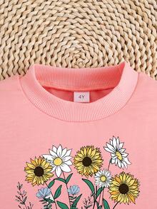 幼儿卡通印花圆领运动衫和紧身裤套装 - 粉色 - 查看 7