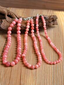 Dây chuyền đá Sunstone thời trang 6mm/8mm/10mm, dây chuyền hạt đá tự nhiên tinh tế (màu đá tự nhiên ngẫu nhiên) - Hồng - Xem 8