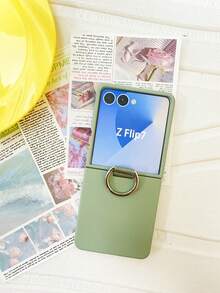 Luxury Minimalist Solid Green Phone Case, Compatible With Samsung Galaxy Z Flip 5 6, Shock-Resistant Back Cover, Waterproof, Anti-Fall, Scratch-Resistant - Mustard Green - View 5