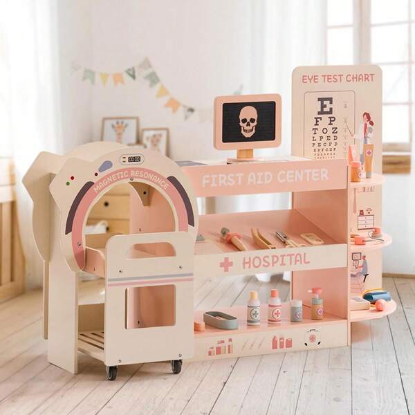 Robotime Valigia del medico in legno Robud per bambini, set da gioco del dottore per bambini, giocattoli del dottore per giochi di finzione, set medico per bambini piccoli con 23 divertenti accessori, raggi X, stetoscopio, regalo ideale per bambini.