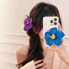 1 件女士简约仿花发夹爪夹发夹发夹，发饰，夏季配饰，旅行，发夹，发夹 - 黃色 - 查看 4